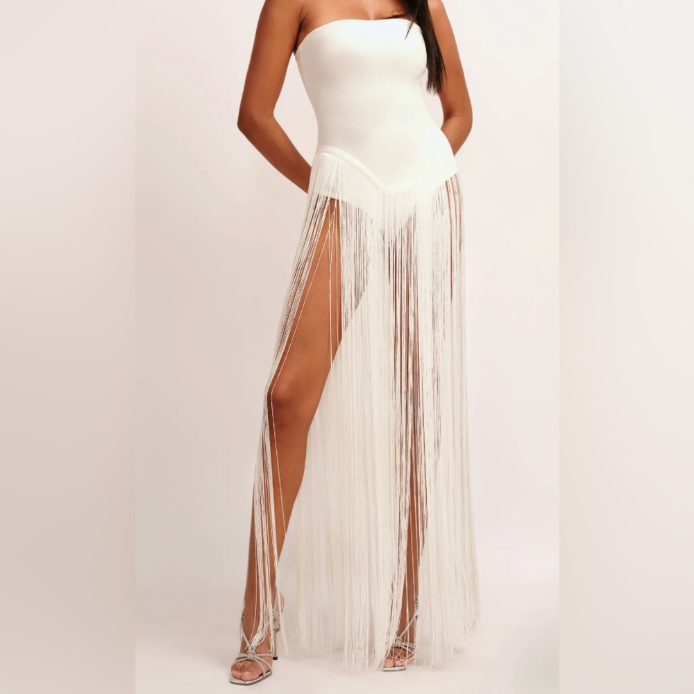 Valentina White Fringe Maxi Dress